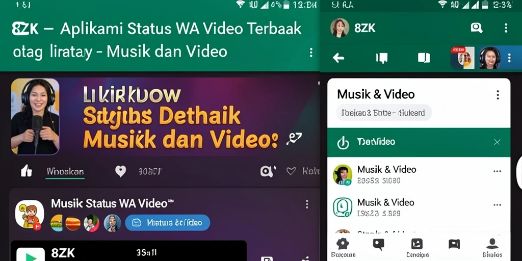 Antarmuka aplikasi 8ZK menampilkan beragam pilihan video Status WA.