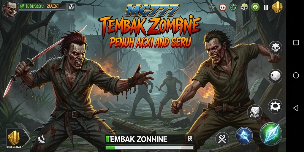 Tampilan gameplay MC777 dengan aksi tembak zombie yang seru.