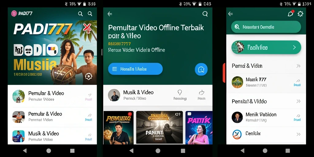 Tampilan antarmuka aplikasi PADI777 untuk pemutaran video offline.